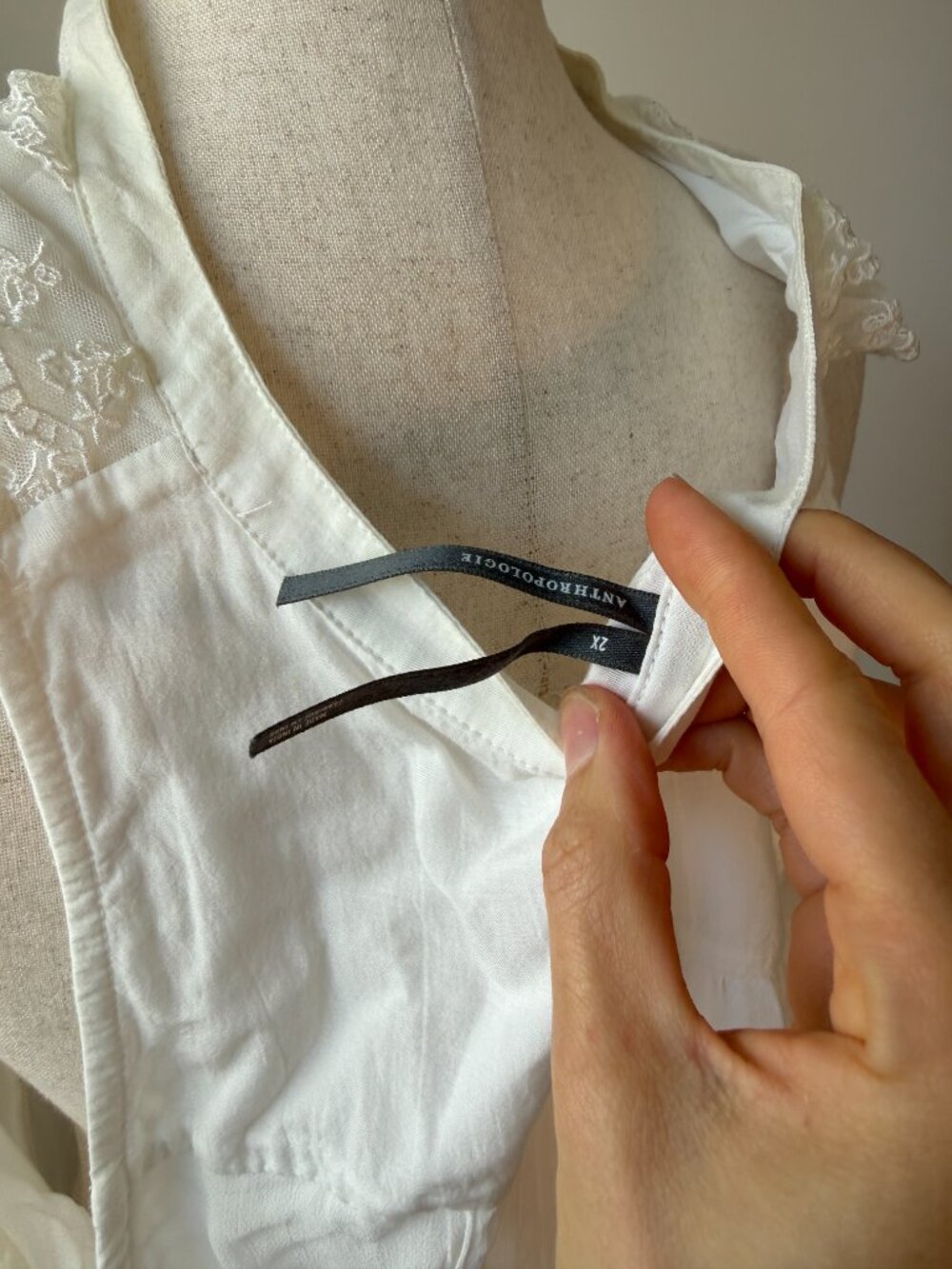 By Anthropologie Lace Ruffle Mini Dress 2X White Button Front Boho - Picture 6 of 9